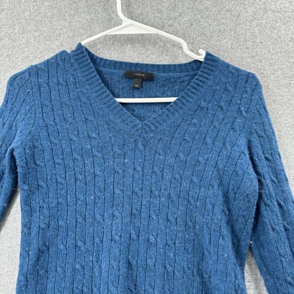 J Crew Sweater Womens PS Petite Small Wool Blend Blue Cable Knit V-Neck Long Slv - Picture 2 of 12
